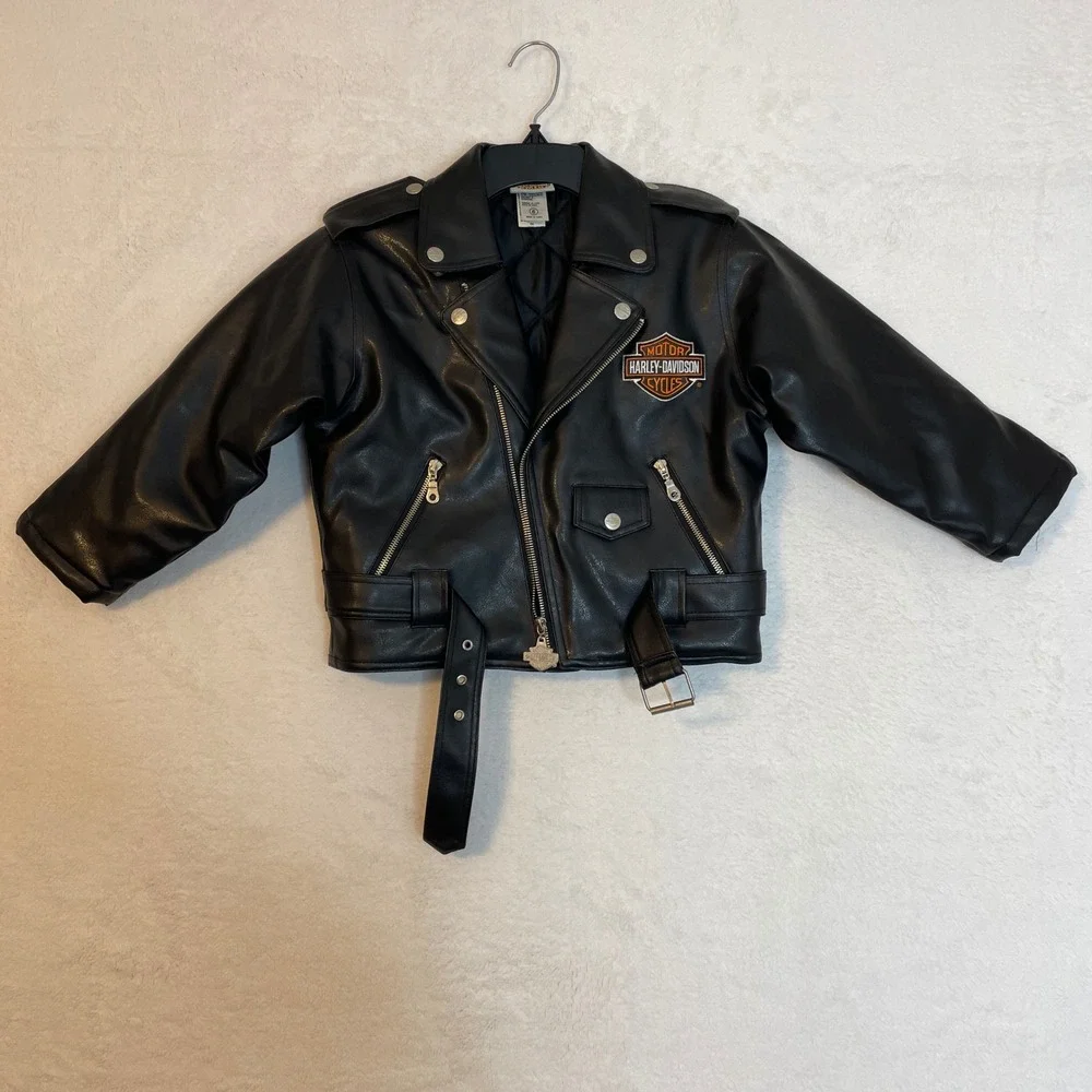 Kids Harley Davidson Faux Leather Biker Jacket Black Size 6